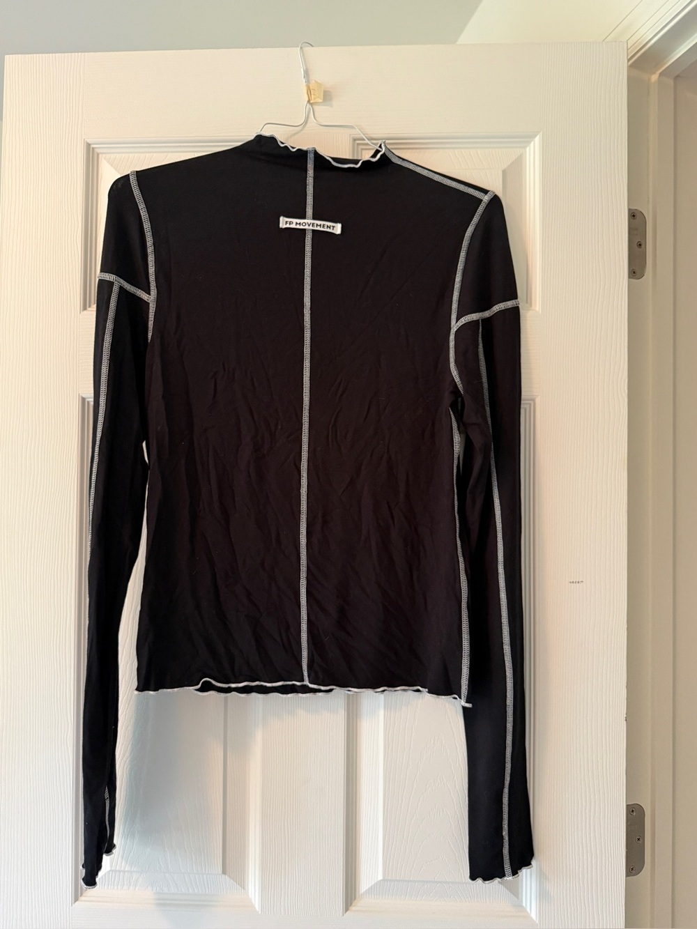 Black Long-Sleeve Seam-Detail Top